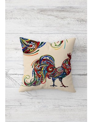 Uravas Store Pelangi Renkli Horoz Desen Çift Tarafı Baskılı Gizli Fermuarlı Yastık Kılıfı Kırlent Koltuk Yastık Kılıfı, Mavi-Bordo-Yeşil 45 x 45