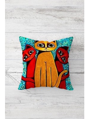 Uravas Store Pelangi Sevimli Kediçik Desenli Çift Tarafı Baskılı Gizli Fermuarlı Yastık Kılıfı Kırlent Koltuk Yastık Kılı, Mavi-Sarı 45 x 45