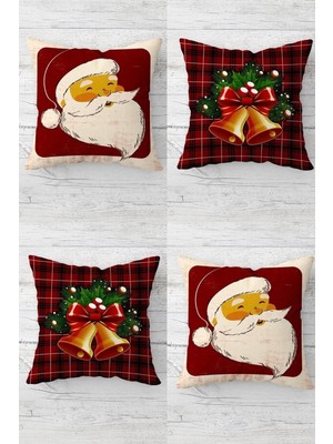 Uravas Store Pelangi Christmas Noel Baba Zil Temalı Gizli Fermuarlı Kırlent Kılıfı Koltuk Yastık Kılıfı TAKIM(4ADET), Beyaz Siyah 43 x 43