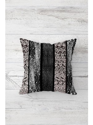 Uravas Store Pelangi Pul Payet Şerit Desenli Çift Tarafı Baskılı Gizli Fermuar Yastık Kılıfı Kırlent Koltuk Yastık Kılıfı, Metalik Gri-Siyah 45 x 45