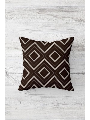 Uravas Store Pelangi Geometrik Karo Desen Çift Tarafı Baskılı Gizli Fermuarlı Yastık Kılıfı Kırlent Koltuk Yastık Kılıfı, Koyu Kahve 45 x 45
