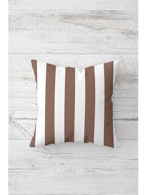 Uravas Store Pelangi Kalın Kahverengi Şeritli Çift Tarafı Baskılı Gizli Fermuarlı Dekoratif Kırlent Koltuk Yastık Kılıfı, Kahve-Beyaz 45 x 45