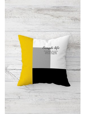 Uravas Store Pelangi Basit Yaşam Yazılı Çift Tarafı Baskılı Gizli Fermuarlı Yastık Kılıfı Kırlent Koltuk Yastık Kılıfı, Sarı-Gri-Beyaz 45 x 45