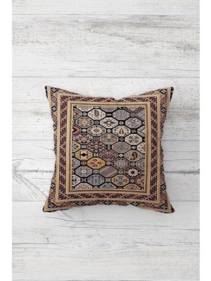 Uravas Store Pelangi Etnik Kilim Desen Motifli Çift Taraflı Gizli Fermuarlı Yastık Kılıfı Kırlent Koltuk Yastık Kılıfı, Bordo-Ten-Siyah 45 x 45