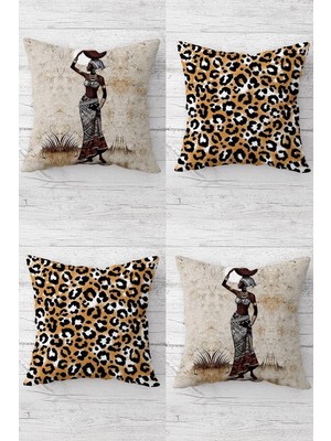 Uravas Store Pelangi Bohem Afrikalı Kadın Etnik Leopar Gizli Fermuarlı Kırlent Kılıfı Koltuk Yastık Kılıfı TAKIM(4ADET), Bej-Kahverengi 43 x 43