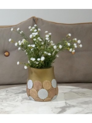 Uravas Store Vazo Dahil,vazo Dahil,vazoda Çiçek,beyaz Yapay Çiçek,vazo Dekoratif Altın Puanlı Poliresin 9X9X15CM