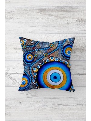 Uravas Store Pelangi Nazar Boncuğu Desenli Çift Tarafı Baskılı Gizli Fermuarlı Yastık Kılıfı Kırlent Koltuk Yastık Kılıfı, Mavi-Sarı 45 x 45