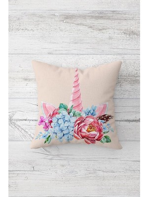Uravas Store Pelangi Ünicorn Desenli Çift Tarafı Baskılı Gizli Fermuarlı Yastık Kılıfı Kırlent Koltuk Yastık Kılıfı, Pudra 45 x 45, 24691170045451