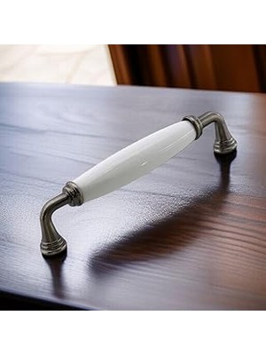 Uravas Store Zerrin Porselen Antik Nikel Kulp 128 mm Mobilya Çekmece Mutfak Dolabı Dolap Kapak Kulplar Kulb Kulp