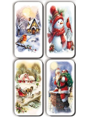 Uravas Store Mia Pera 4 Lü Simli Magnet Yeniyıl Yılbaşı Noel Kardan Adam Kar Manzaraları Hediye Magnet (5,5 x 11 Cm)