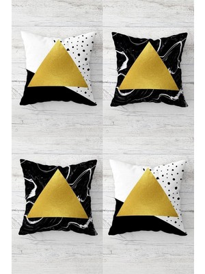 Uravas Store Pelangi Gold Üçgen Mermer Geometrik Desen Gizli Fermuarlı Kırlent Kılıfı Koltuk Yastık Kılıfı TAKIM(4ADET), Gold-Siyah-Beyaz 45 x 45