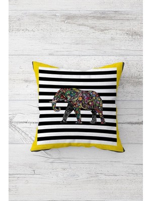 Uravas Store Pelangi Etnik Fil Desen Çift Tarafı Baskılı Gizli Fermuarlı Yastık Kılıfı Kırlent Koltuk Yastık Kılıfı, Sarı-Siyah 45 x 45