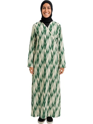 Uravas Store Zigzag Desenli Kruvaze Namaz Elbisesi –%100 Viskon, Yandan Bağlamalı, Rahat Kalıp, 36–46 Beden (Yeşil, 1)