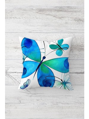 Uravas Store Pelangi Mavi Büyük Kelebekli Çift Tarafı Baskılı Gizli Fermuarlı Yastık Kılıfı Kırlent Koltuk Yastık Kılıfı, Mavi-Beyaz 45 x 45