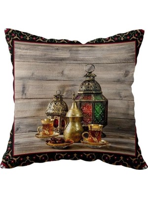 Uravas Store Pelangi Ramazan Zemzem Ikram Desenli Çift Taraflı Gizli Fermuarlı Yastık Kılıfı Kırlent Koltuk Yastık Kılıfı, Gri-Yeşil 43 x 43