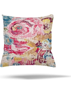 Uravas Store Pelangi Patchwork Çiçek Desen Etnik Gizli Fermuarlı Yastık Kılıfı Kırlent Kılıfı Koltuk Yastık Kılıfı, Pembe 45 x 45