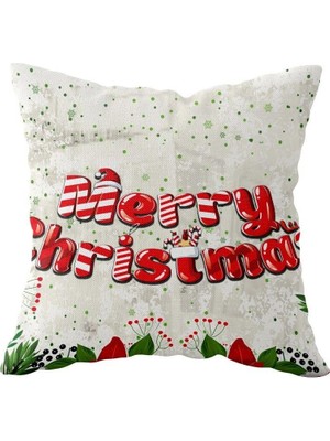 Uravas Store Pelangi Merry Christmas Yılbaşı Süsü Tema Çift Taraflı Gizli Fermuar Kırlent Koltuk Yastık Kılıfı, Beyaz-Yeşil-Kırmızı 43 x 43