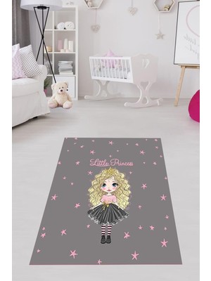 Uravas Store Pelangi Little Princess Pembe Yıldız Desen Dijital Baskı Yıkanabilir Kaymaz Taban Çocuk Odası Halısı, Gri-Pembe 180 x 250