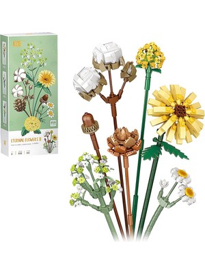 Uravas Store FUN4KID Mini Bloklar Çiçek Buketi Yapı Setleri, Yapay Çiçekler, Yapı Taşları, Dekorasyon, Ev, 646 Adet, Yetişkinler Için Botanik Koleksiyonu (Pamuk/çam Kozalakları/gerbera/craspedia)
