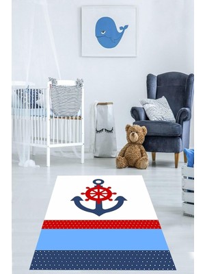 Uravas Store Pelangi Gemici Desenli Deniz Feneri Çapa Dijital Baskı Yıkanabilir Kaymaz Taban Çocuk Odası Halısı, Karışık Renkli 100 x 500