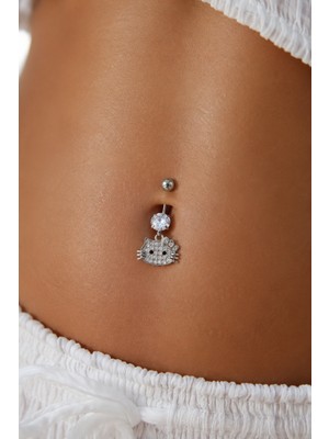 Sacce Scarves & Accessories Sacce Scarves&Accessories Çelik Kitty Kedicik Göbek Piercing Gümüş Renkli