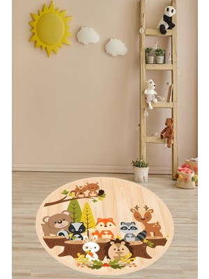 Uravas Store Pelangi Sevimli Hayvanlar Ahşap Zeminli Yıkanabilir Kaymaz Taban Leke Tutmaz Çocuk Odası Halısık, Bej-Kahverengi 40 x 40, 764200840401