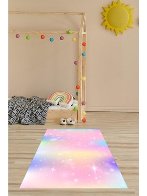 Uravas Store Pelangi Renkli Uzay Desenli Halı Dijital Baskı Yıkanabilir Kaymaz Taban Leke Tutmaz Çocuk Odası Halısı, Pembe 40 x 40