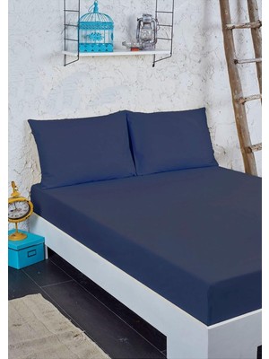 Uravas Store Mer-Tim Pamuklu Ranforce Çift Kişilik Lastikli Çarşaf Takımı 160X200 - Lacivert