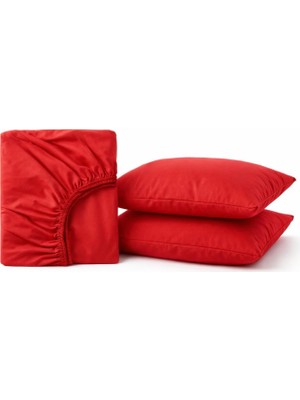 Uravas Store SEPTUMIUM%100 Pamuklu Lastikli Çarşaf, Kırmızı, 2 Yastık Kılıfı Dahil (120X200)