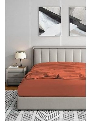 Uravas Store Soley 200X200 Lastikli Fitted Penye Çarşaf, Kiremit