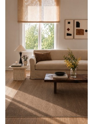 Cadife Mocha Bukle Dokulu Makinede Yıkanabilir Modern Halı - Mocha Kahve