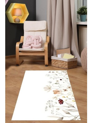 Uravas Store Pelangi Çiçek Bahçesi Kelebek Desenli Yıkanabilir Kaymaz Taban Leke Tutmaz Çocuk Odası Halısık, Beyaz-Renkli 80 x 600, 7642013806001