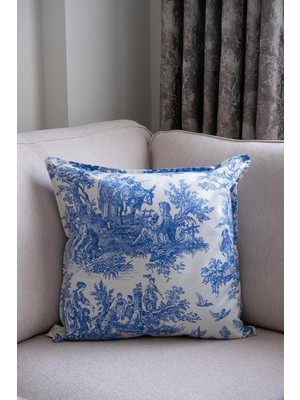 Uravas Store Mavi Kırlent Vintage Desenli 50X50 Dekoratif Yastık Kılıfı