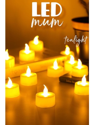 Uravas Store 12 Adet LED Mum Tealight Mini Dumansız Pilli Alevli Dekoratif Yapay Mum Işıldak Beyaz 1036-2