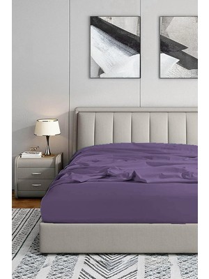 Uravas Store Soley 180X200 Lastikli Fitted Penye Çarşaf, Mürdüm