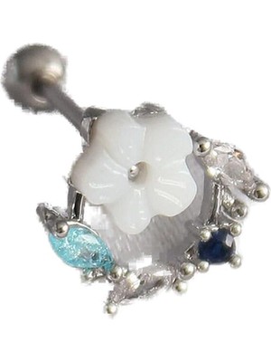 Uravas Store 316L Çelik Gümüş Renk Zirkon Taş Detay Beyaz Çiçek Model Tragus Piercing - TJ-PR1359