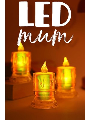 Uravas Store 3 Adet LED Mum Simli Tipi Pil Dahil Dumansız Alev Ledli Yapay Dekoratif Mum Işığı Orta PT421