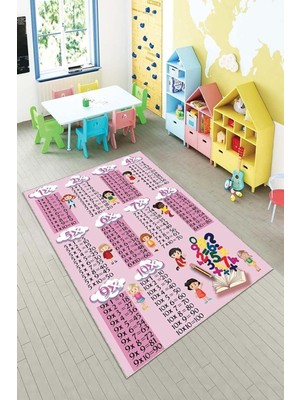 Uravas Store Pelangi Pembe Çarpım Tablolu Eğitici Yıkanabilir Kaymaz Taban Leke Tutmazbebek ve Çocuk Odası Halısı, Koyu Pembe 80 x 300
