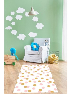 Uravas Store Pelangi Renkli Puantiye Desenli Dijital Baskı Yıkanabilir Kaymaz Taban Leke Tutmaz Çocuk Odası Halısı, Pembe-Hardal 40 x 40