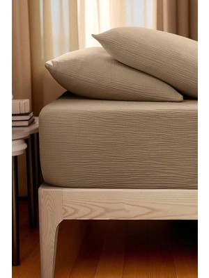 Uravas Store Müslin Çift Kişilik Lastikli Çarşaf Seti 180 x 200 cm Battal BOY%100 Pamuk