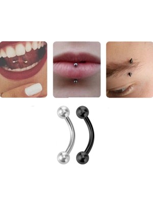 Uravas Store Takıconcept 2'li Set Çelik Kaş Rook Dil Altı Dudak Piercing, 2 Renk