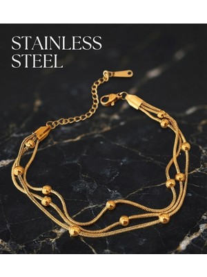 Stainless Steel Gold Renk Üçlü Yılan Zincir Dorikalı Çelik Bileklik