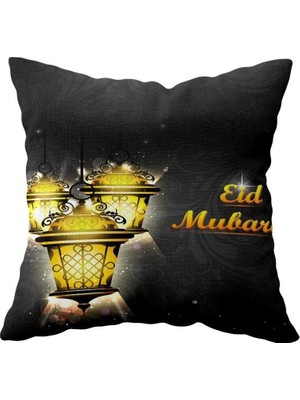 Uravas Store Pelangi Eid Mubarak Ramazan Temalı Çift Taraflı Gizli Fermuarlı Yastık Kılıfı Kırlent Koltuk Yastık Kılıfı, Siyah-Sarı 43 x 43