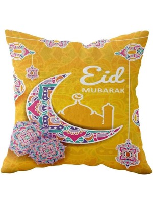Uravas Store Pelangi Eid Mubarak Ramazan Feneri Çift Taraflı Gizli Fermuarlı Yastık Kılıfı Kırlent Koltuk Yastık Kılıfı, Sarı 43 x 43