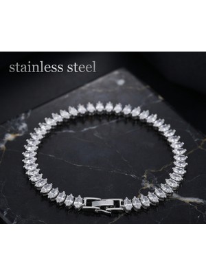 Stainless Steel Gümüş Renk Zirkon Taşlı Mekik Model Çelik Bileklik