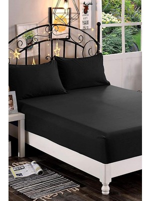 Uravas Store Mer-Tim Pamuklu Ranforce Çift Kişilik Battal Boy Lastikli Çarşaf Takımı Siyah 180X200