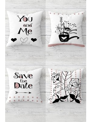 Uravas Store Pelangi You And Me Sevgililer Günü Gizli Fermuarlı Kırlent Kılıfı Koltuk Yastık Kılıfı TAKIM(4ADET), Siyah-Pembe-Beyaz 43 x 43