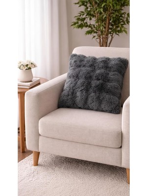 Uravas Store Peluş Kırlent Seti Ikili - 40X40 cm Yumuşak Dokulu Dekoratif Kırlent Kılıfı - Antrasit