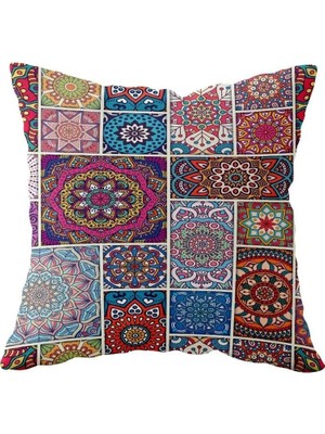 Uravas Store Pelangi Pembe Mozaik Çift Taraflı Gizli Fermuarlı Yastık Kılıfı Kırlent Koltuk Yastık Kılıfı, Bordo-Mavi 43 x 43