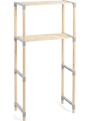 Uravas Store Çamaşır Makinesi Üstü 2 Katlı Masif Ahşap Raf 33X66X127 cm – Banyo Depolama Rafı, Kolay Kurulum, Modern Tasarım